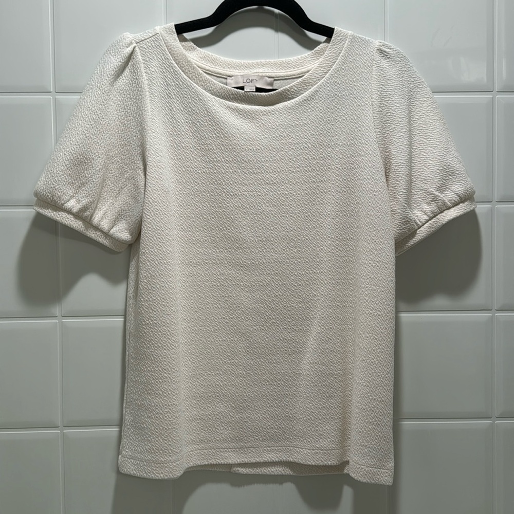 Loft Cream Textured Puff Sleeve Top